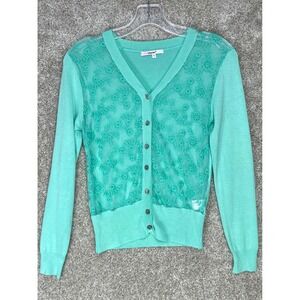 Papaya Floral Lace Overlay Cardigan Women S Green V-Neck Coquette Knit Layering